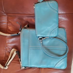 COACH cross body handbag with wristlet in turquoise